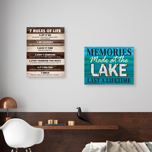 Lake House Wall Art Decor, Memories Made at the Lake, 15" x 12" Canvas Framed Painting for Nature Lovers