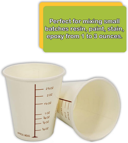 50 Coated Paper Graduated Measuring Cups, 3oz for Mixing Paint, Stain, Epoxy, Resin; Disposable & Recyclable by