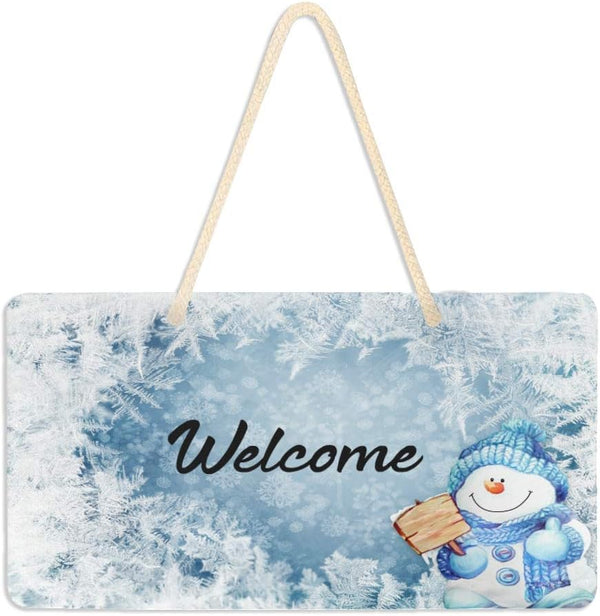 Blueangle Blue Snowman Welcome Sign - Front Door Decor, Wall Hanging Acrylic Plaque for Home