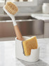 Ceramic Sponge Holder for Kitchen Sink, 2-in-1 Sponge & Brush Organizer, Compact