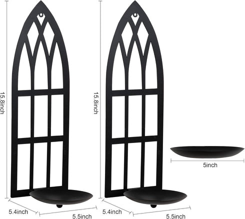 15.8'' Set Set 2 HPC Decor Candle Sconce of Two- Black Metal Candle Wall Sconces- Wall Sconce Candle Holder - Sconces