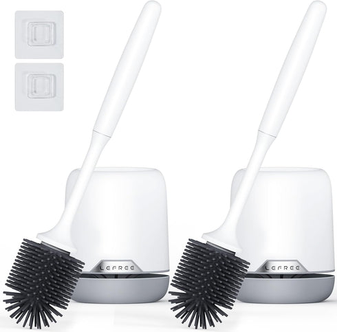Lefree 2 Pack Silicone Toilet Brush and Holder Set with Ventilated Holder for Bathroom Cleaning