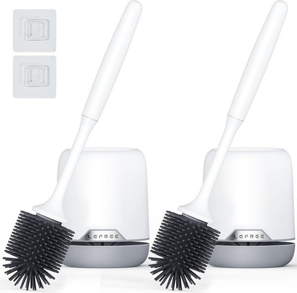 Lefree 2 Pack Silicone Toilet Brush and Holder Set with Ventilated Holder for Bathroom Cleaning