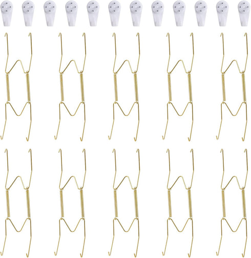 10-Piece Brass Plate Wall Hangers, 8 Inch Invisible Decorative Holders with 12-Piece Wall Hooks
