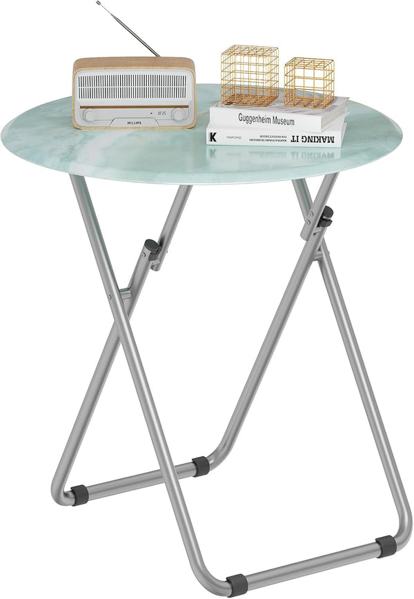Fleecy day Folding TV Trays, Round Tray Table, Small Foldable Table with Light Weight,