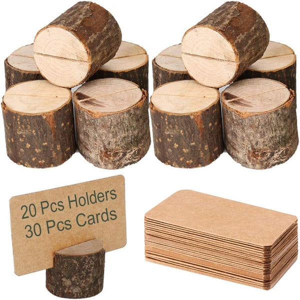 Wood Place Card Holders, 20Pcs Rustic Table Number Holders and 30Pcs Kraft Table Place Cards for Weddings