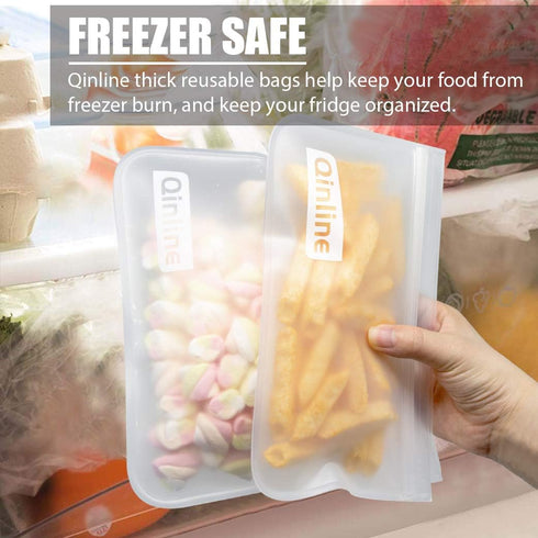 Reusable Food Storage Bags - 10 Pack Silicone Freezer Bags, Extra Thick Leakproof Lunch Bag for Salad Fruit Snacks