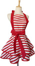 Cute Lovely Violet Mist Retro Aprons for Women, Girls, Vintage 50s Red Striped Kitchen Ruffle Apron, Christmas Gift
