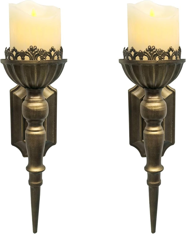 Birminwind Gold Candle Sconces Set of 2 - Metal Wall Candle Holders for