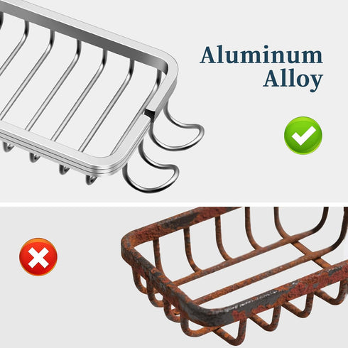 3 4 Tier Soap Bar Holder for Shower, Aluminum Wall Mounted Rustproof Soap Holder with Hooks and Razor Holder, Shower