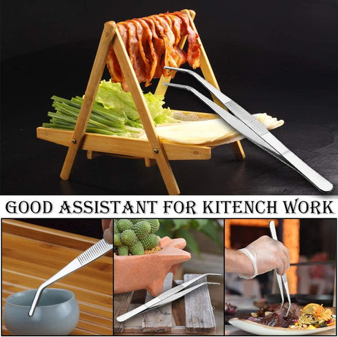 Stainless Steel Kitchen Tweezers, 8 Inch Long Heavy Duty Food Tongs with Precision Serrated Tips for Cooking