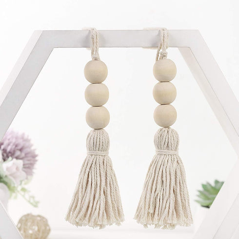Garneck Wood Bead Garland - Rustic Country Decor with Farmhouse Tassels for Home Door Knob Christmas Decoration (1 Pack)