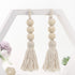 Garneck 4pcs Natural Cotton String Tassel Wood Beads, Handmade Wooden Pendant for Closet Door Handle Decor
