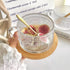 Amzcku 14 Oz Set 2 Vintage Coffee Tea Cups, Glass Mugs of Embossed Glassware with Handle, for Cappuccino, Latte