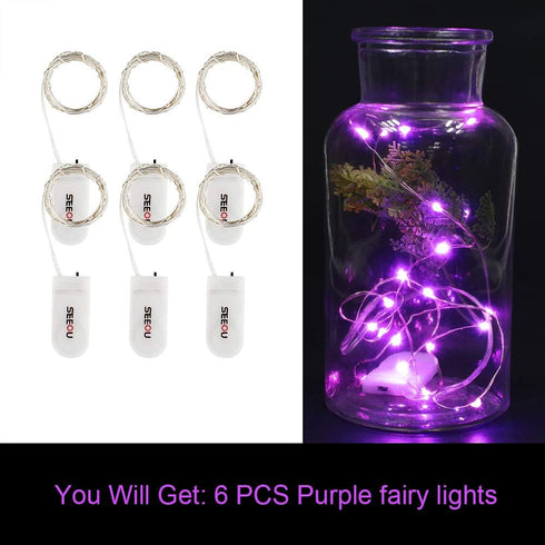 YKB 6 Pack 3.3ft/1m Purple Fairy String Lights Battery Operated Fairy Lights Starry String Lights on Silvery Copper