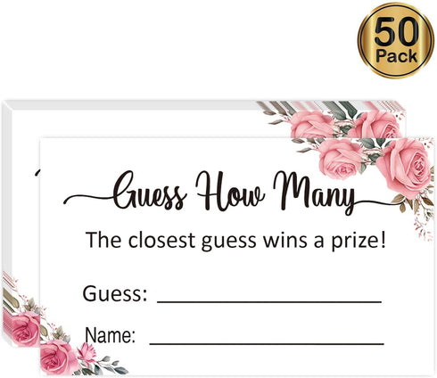 KONKAVA 3.5" 2") 50 Guess How Many Game Cards, Baby Shower Bridal Shower Game Cards (Pink Rose x Pieces