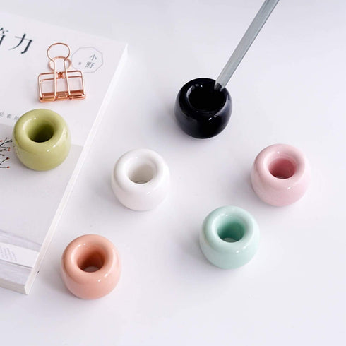 Airmoon Mini Ceramics Handmade Couple Toothbrush Holder Stand for Bathroom Vanity, Pack of 2