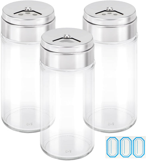 Segarty 3 Pack 4 oz Glass Spice Jars with Shaker Lids, Adjustable Pour Seasoning Containers for Kitchen