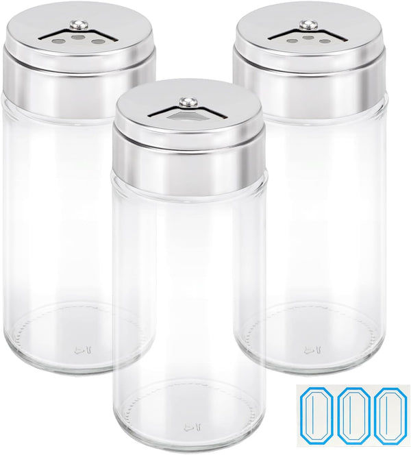 Segarty 3 Pack 4 oz Glass Spice Jars with Shaker Lids, Adjustable Pour Seasoning Containers for Kitchen