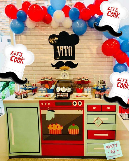 4pcs Little Chef Hat Balloons, Cookie Chef Helium Balloons for Baking Birthday Party, Cooking Theme Decoration