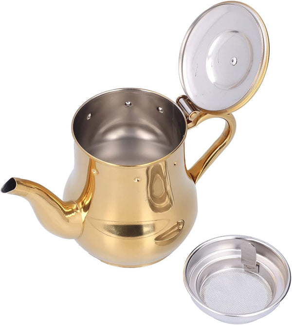 Tea Kettle, 500ml Stainless Steel Teapot with Filter, Proof Oil Strainer Pot for Hotels, Restaurants, Homes (Gold)