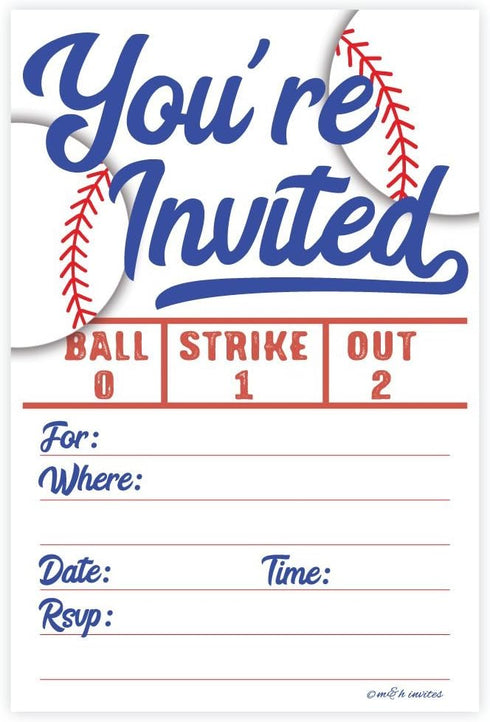 Baseball Party Invitations, 20 Count with Envelopes