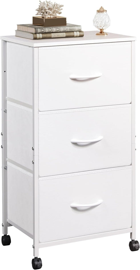 WLIVE Dresser with 3 Drawers, Fabric Nightstand, Cabinet with Wheels, Organizer Storage