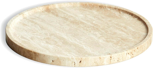Travertine Marble Vanity Tray, Round Ottoman Tray Minimalist Modern Decorative for Bathroom,