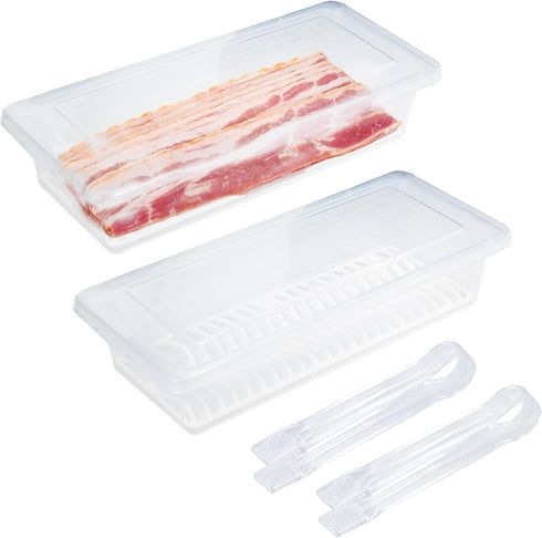 Caylielam 2-Pack Bacon Keeper Containers for Refrigerator, Airtight Fridge Meat Food Storage Boxes