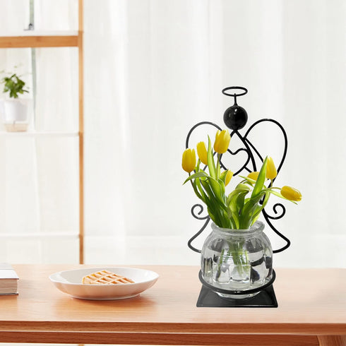 Bulb Angel Plant Terrarium with Metal Stand, Air Planter Glass Vase Metal for Hydroponics Home Garden Office