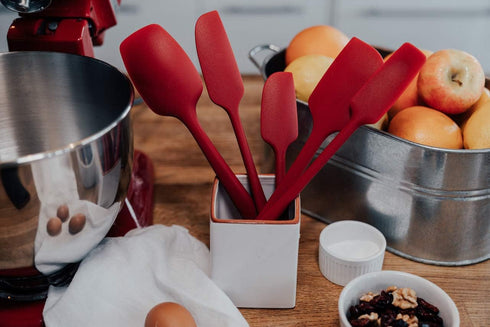 KITCHENLOVE 5 Piece Premium Silicone Spatula Set - 600°F Heat Resistant Non-Stick for Baking, Cooking, Mixing - Red