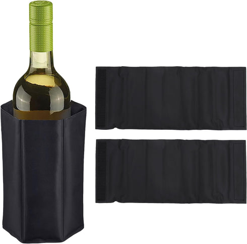Wine Bottle Chiller, Cooling Gel Sleeve Wrap for Outdoor, Travel, Parties, Black, Pack of 2