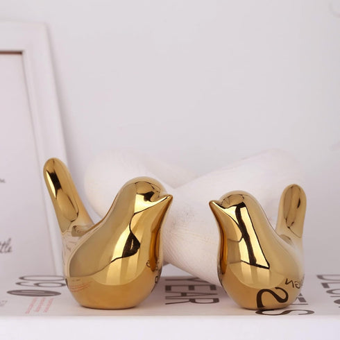 2 XMGZQ Pcs Gold Decor Accents,Small Animal Statues,Modern Home Decorative, Birds Sculpture, Ornaments for Shelf