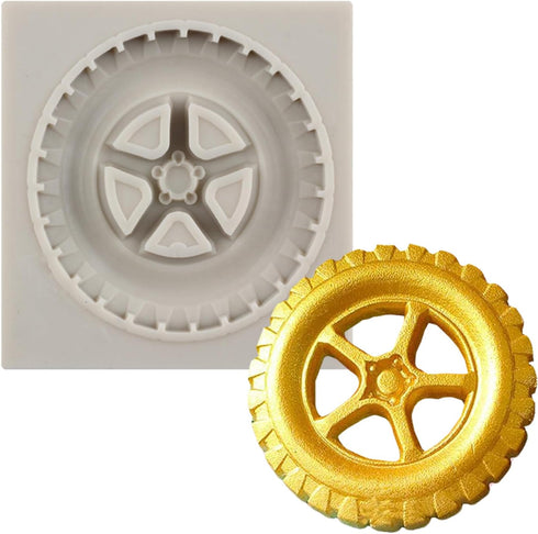 3D Round Tire Fondant Mold, Truck Wheel Silicone Mold for Cake Decorating, Cupcake Topper, Chocolate, Gum Paste Set of 1