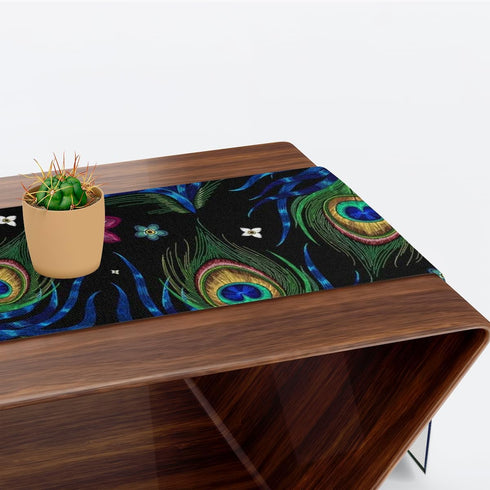 Aglebo 48 Inches 13 48 Inches Peacock Feather Table Runner Washable Table Runners Long Kitchen Dining Table Decoration