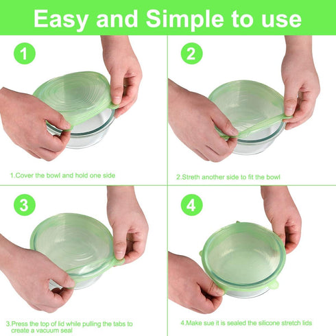 Silicone Stretch Lids, 12 Pcs BPA-free Silicone Bowl Covers, Reusable for Cups, Bowls, Flexible Fit 2.8” - 8.2”, Green