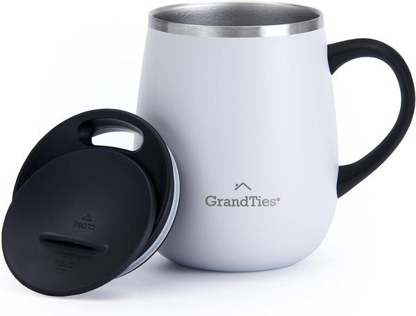 GRANDTIES Insulated Coffee Mug with Handle, 16 oz Sliding Lid for Splash-Proof Thermal Tumbler, Double Walled Vacuum