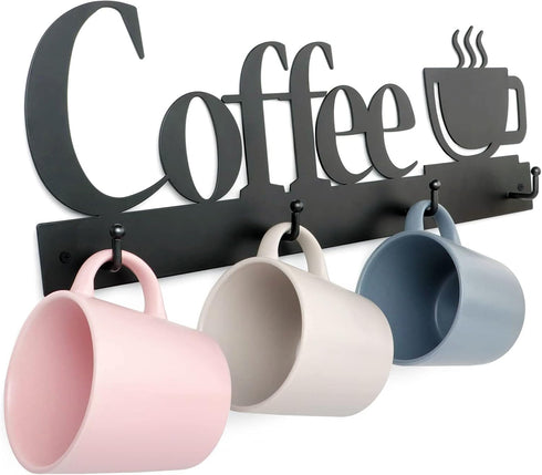 HULISEN Coffee Mug Wall Rack - Wall Mounted Coffee Cup Holder with 12 Heavy Duty Hooks and Metal Sign