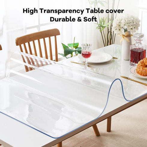 SPLENDEFUL 12x24 PVC Clear Table Protector - Multisize Thick Transparent Plastic Desk Cover, Rectangular Night Stand