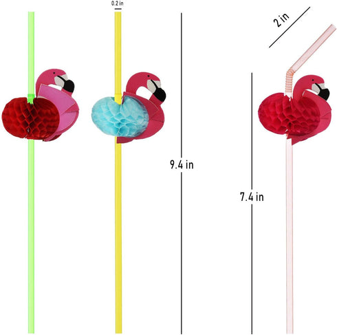 ALINK 50 Flamingo Straws, Plastic Drinking Straws for Tropical Luau Party Supplies, Hawaiian, Birthday, Pool Party