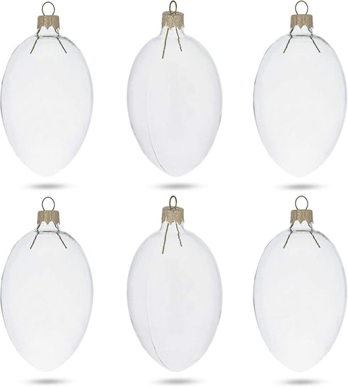 Set of 6 Clear Glass Egg Ornaments DIY Craft - 4 Inches