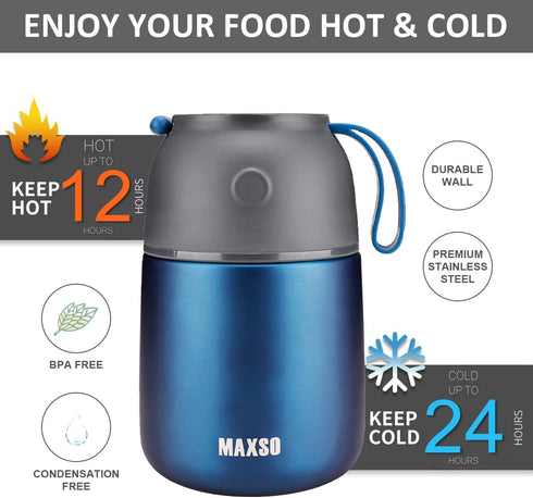 Insulated Thermo Food Jar for Hot & Cold Food, 17 oz Soup Thermal Containers for Kids and Adults, Triple Layer