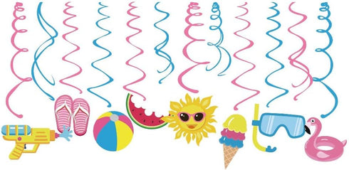 30Ct Pool Hanging Swirl Decorations, Summer Party Supplies, Beach Birthday Theme for Kids Decor
