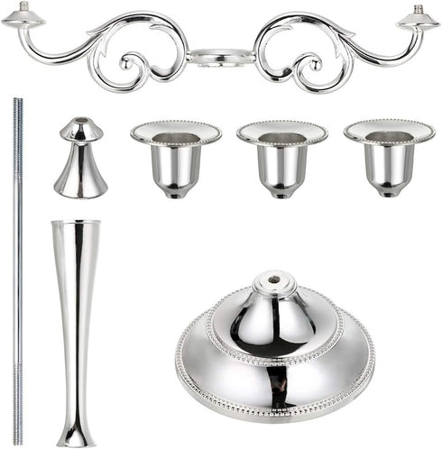 OwnMy 3 Arms Metal Candelabra, Silver Elegant Candle Holder for Wedding Dining Table Christmas Party Home Decoration