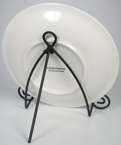 BANBERRY DESIGNS Black Metal Folding Easel - Display Plate Stand - Swirling Spiral Scroll Design - Set of 3- 7" H