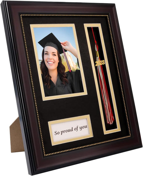 GraduatePro Graduation Picture Frame with Tassel Holder, Shadow Box Graduation Decoration Gift, Mahogany 4x6 Photo Frame