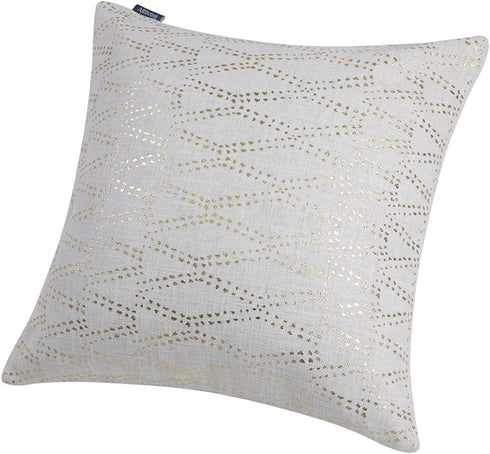 Gold Sofa Throw Pillow Cover 1pc - 20X20inch Ecru White Textural Linen Look Metallic Print Decorative Pillowcase