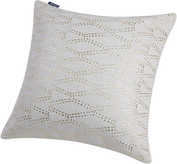 Gold Sofa Throw Pillow Cover 1pc - 20X20inch Ecru White Textural Linen Look Metallic Print Decorative Pillowcase