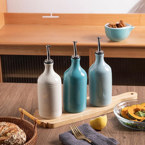 Sweejar Ceramic Olive Oil Dispenser Bottle, 15.5 Fl Oz, Opaque Cruet for Oil, Vinegar & Other Liquids