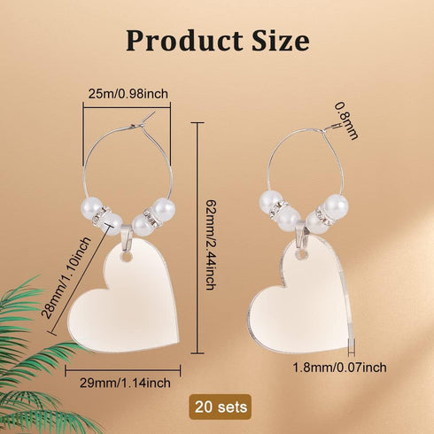 BENECREAT 20pcs/50pcs Acrylic Blank Wine Glass Charms, Heart/Flat Round/Hexagonal Charms for Birthday Holiday Wedding